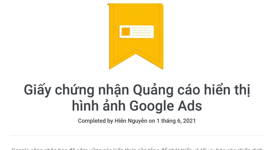 Chứng nhận Quảng cáo hiển thị hình ảnh Google Ads