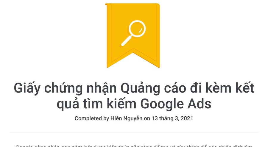 Chứng nhận Quảng cáo tìm kiếm Google Ads