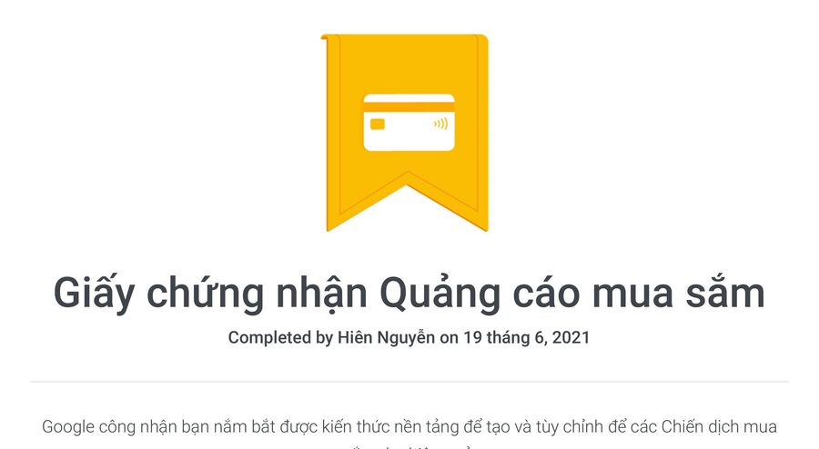 Chứng nhận Quảng cáo mua sắm Google Ads
